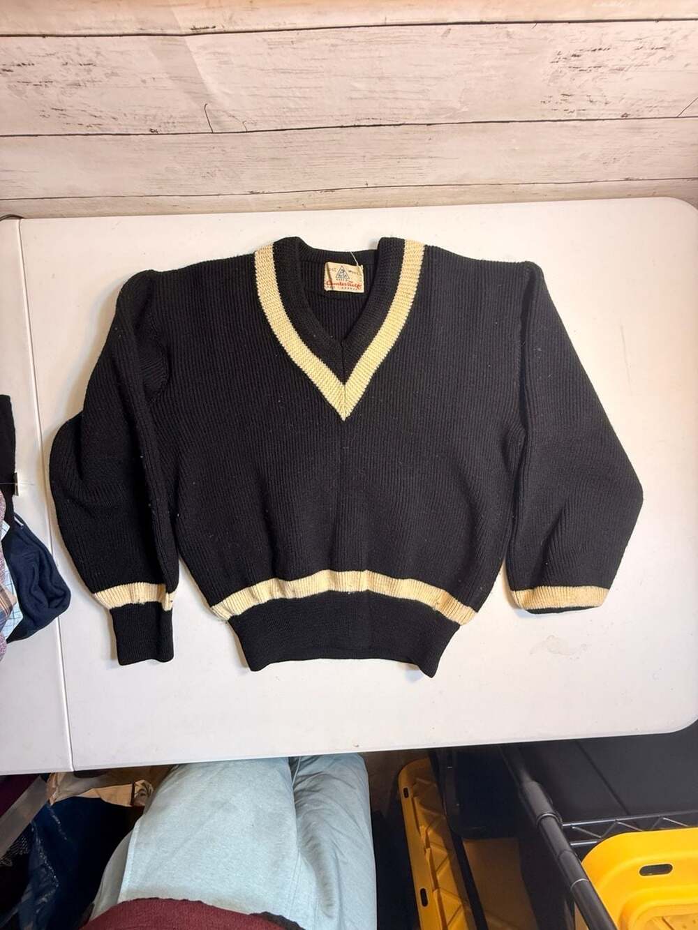 Vintage Norwegian Charles Wolf Wool Sweater V-neck Black Size XL